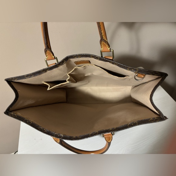 LOUIS VUITTON Logo Sac Plat Hand Tote Bag Monogram Leather Brown - Picture 7 of 9